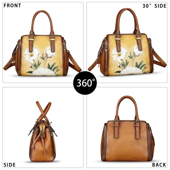 Genuine Leather Handbag Hand Painted Leather Top Handle Purse c: - Picture 2 of 7